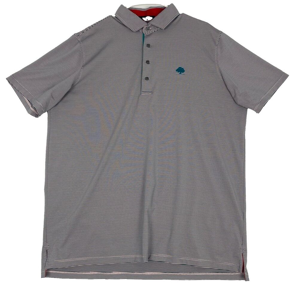 Greyson Mens Polo Golf Shirt‎ Size XL Green Striped Wolf  Logo Stretch Lightweig